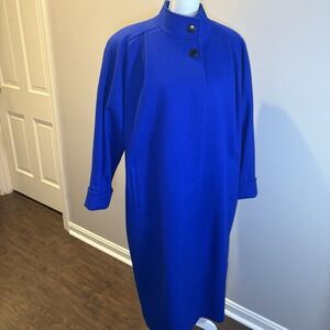 Vintage International‎ Scene Royal Blue Shoulder Pads Wool Trench Coat Size 9/10